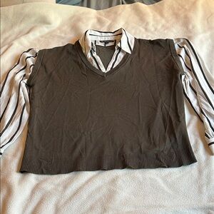 Adrianna Papell Olive and White Striped Blouse